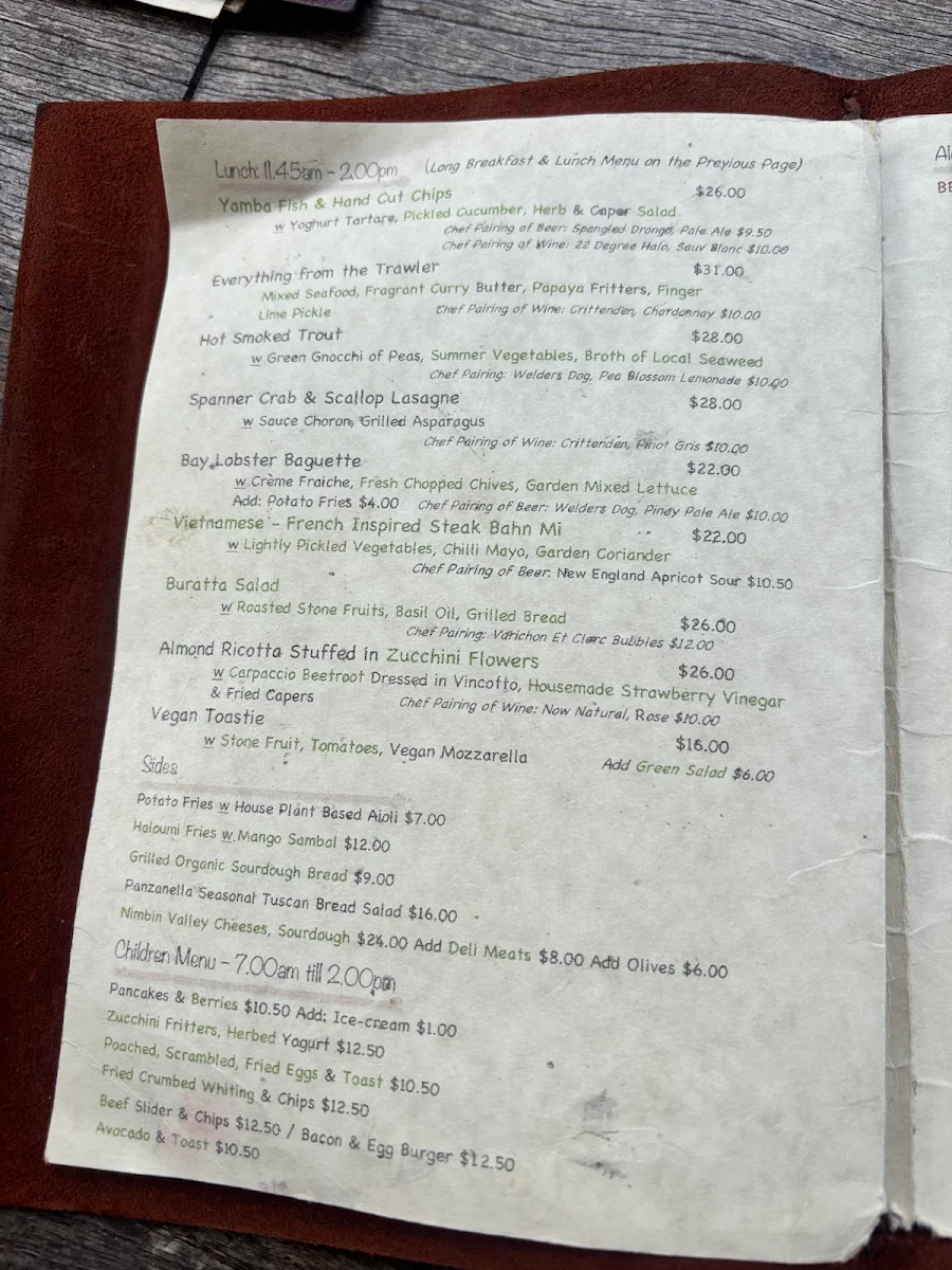 Menu, Yum Yum Angourie Cafe & General Store