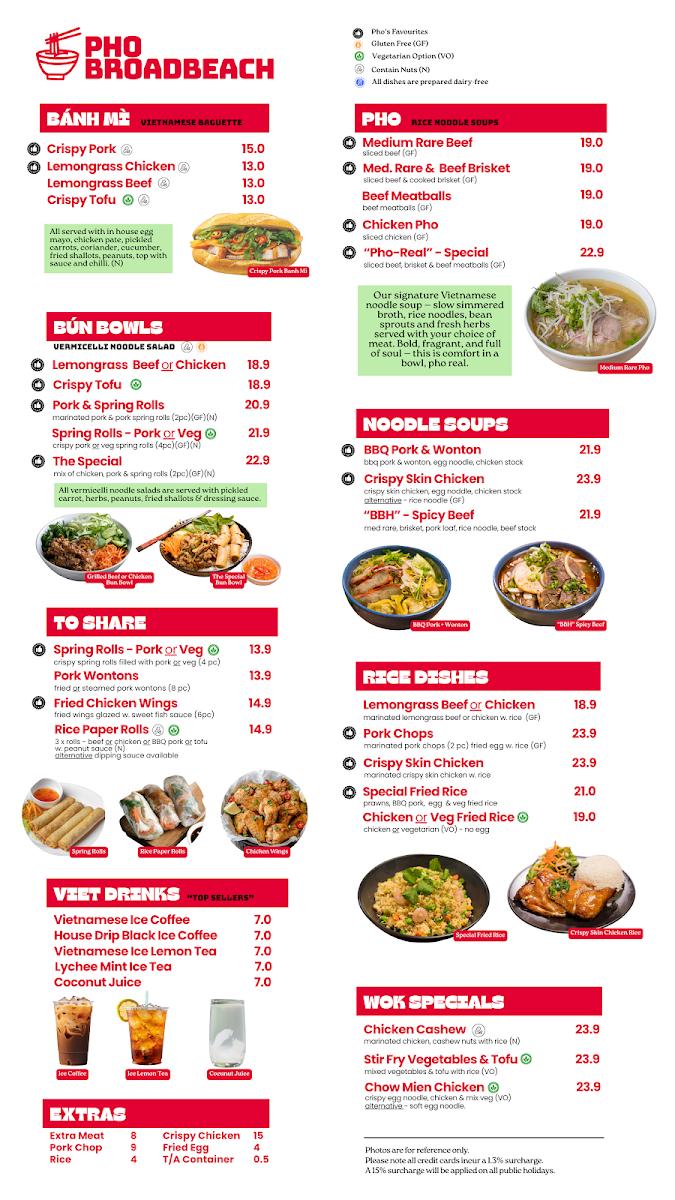 Menu, Pho Broadbeach