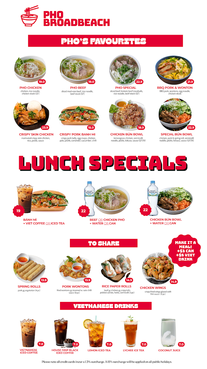 Menu, Pho Broadbeach