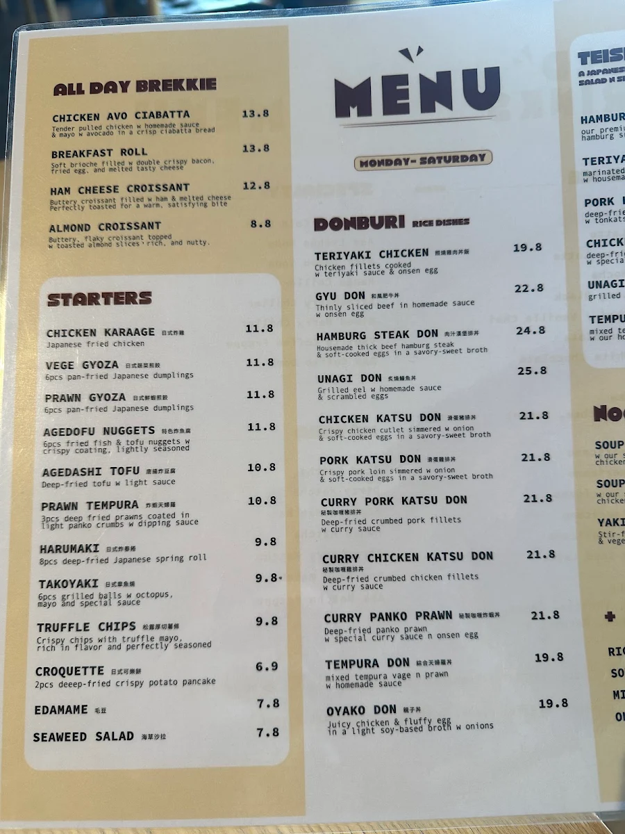 Menu, Asa | Japanese Restaurant n Bar