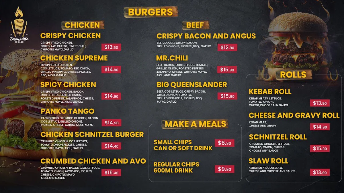 Menu, Townsville Kebabs