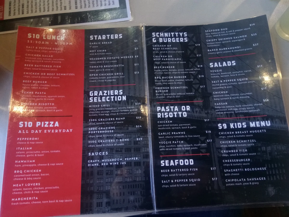 Menu, New York Bar & Grill