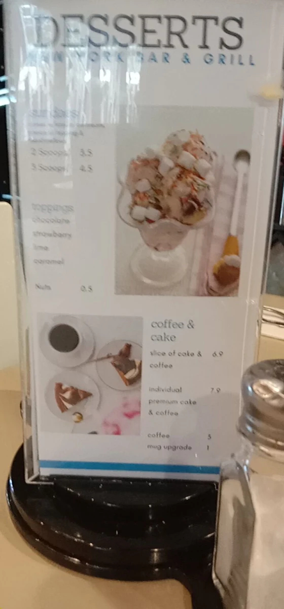 Menu, New York Bar & Grill