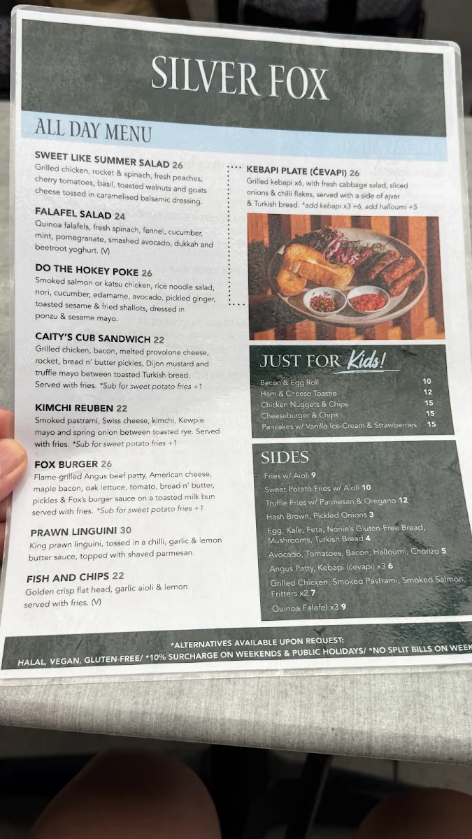 Menu, Silver Fox Cafe