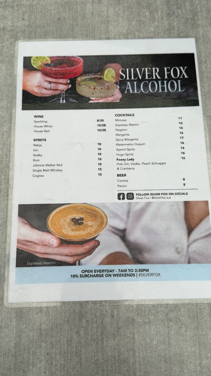 Menu, Silver Fox Cafe