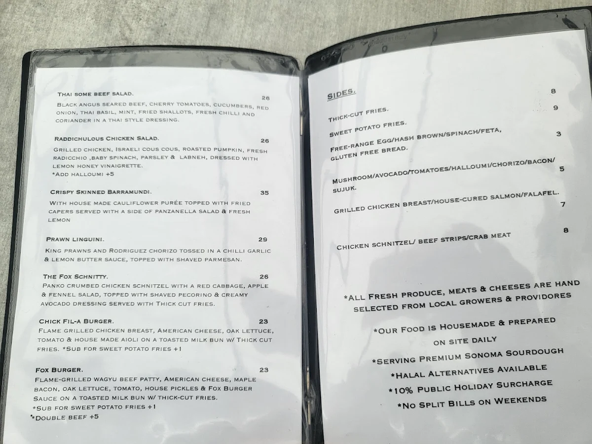 Menu, Silver Fox Cafe