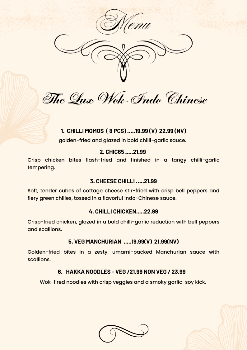 Menu, Mumtaaz indian Bistro