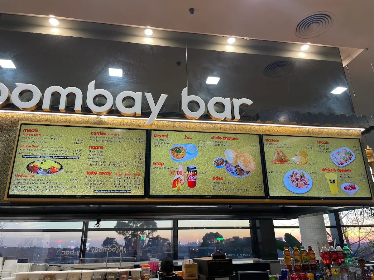 Menu, Bombay Bar - Westfield Doncaster