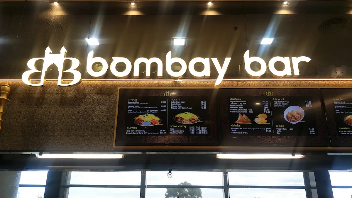 Menu, Bombay Bar - Westfield Doncaster