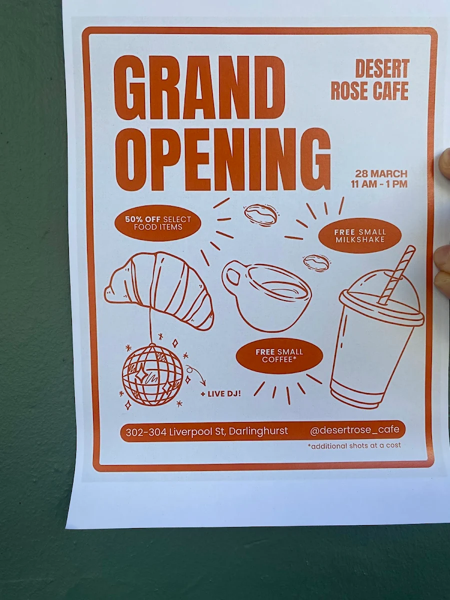 Menu, Desert Rose Cafe