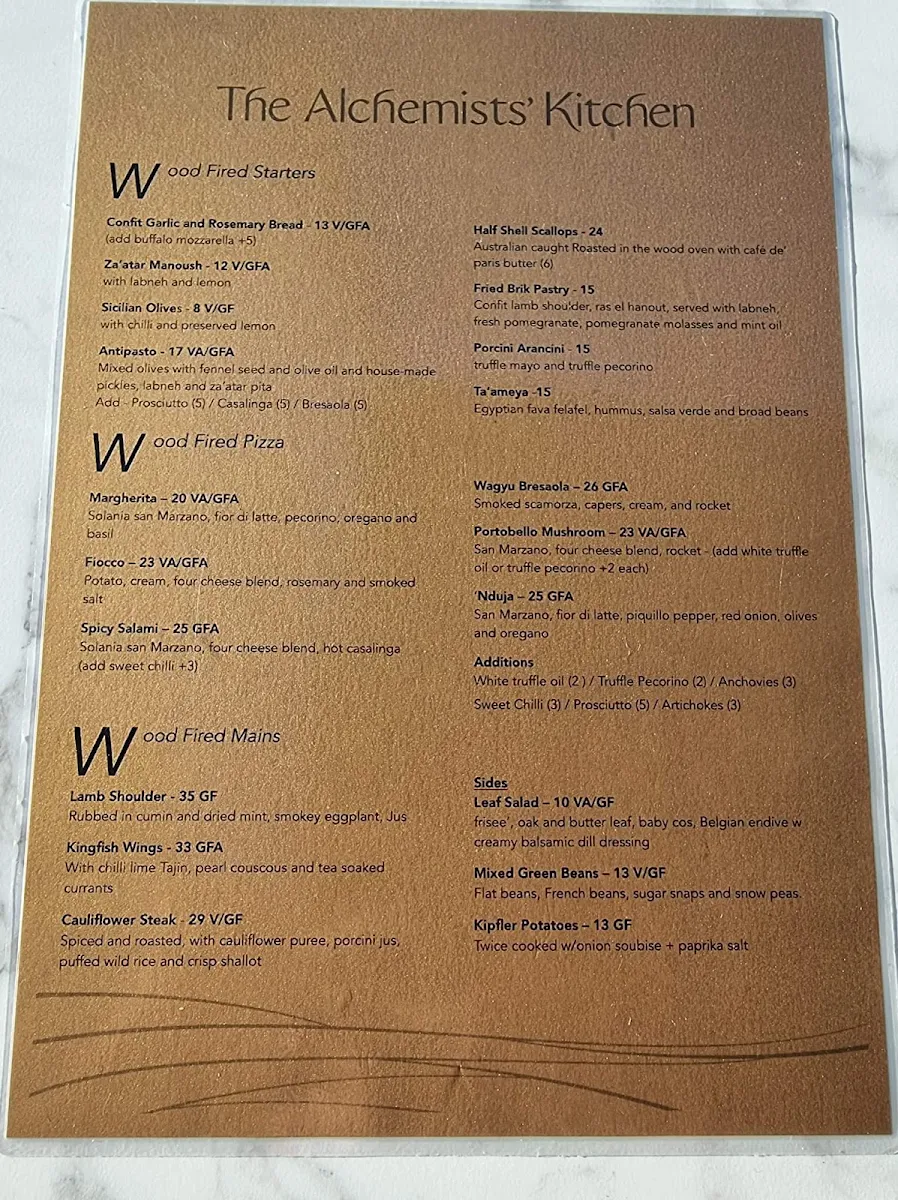 Menu, The Alchemists’ Kitchen