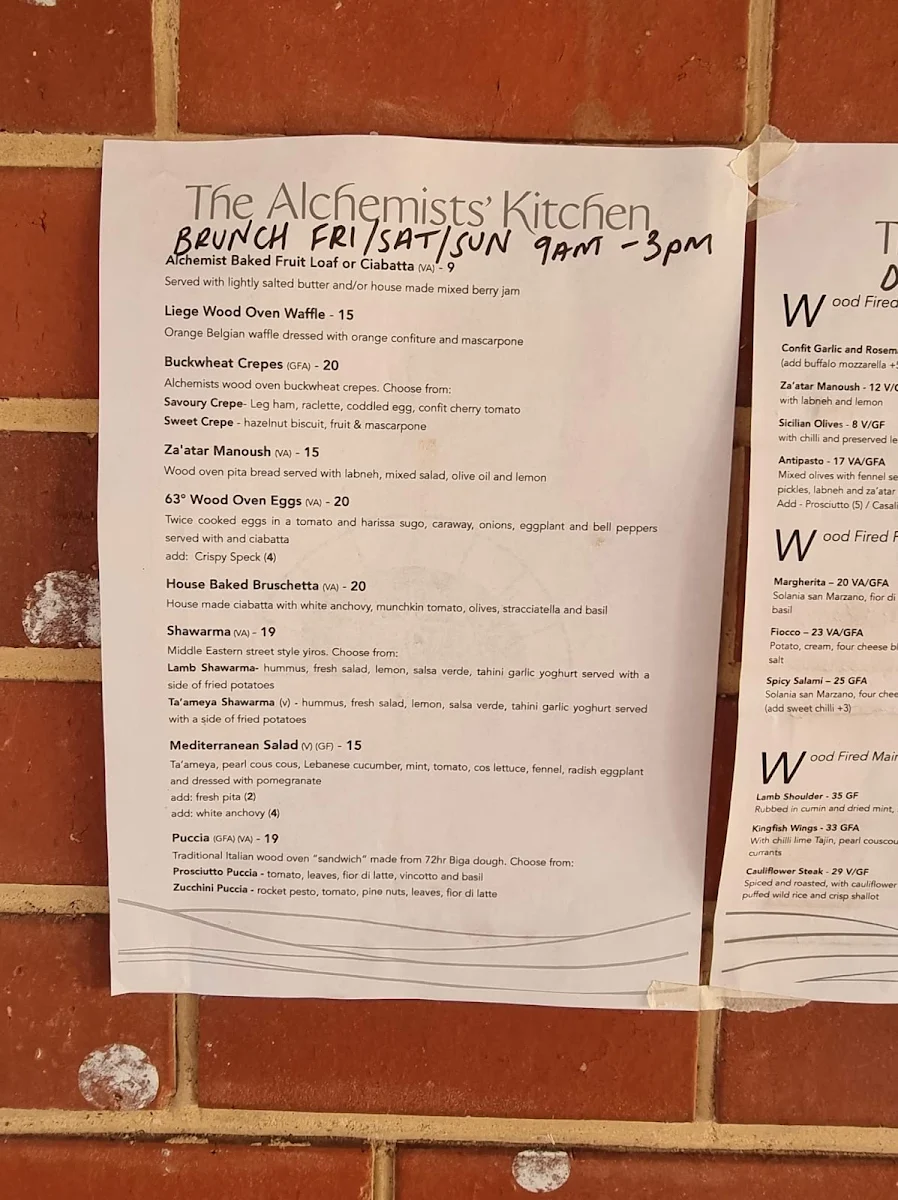 Menu, The Alchemists’ Kitchen