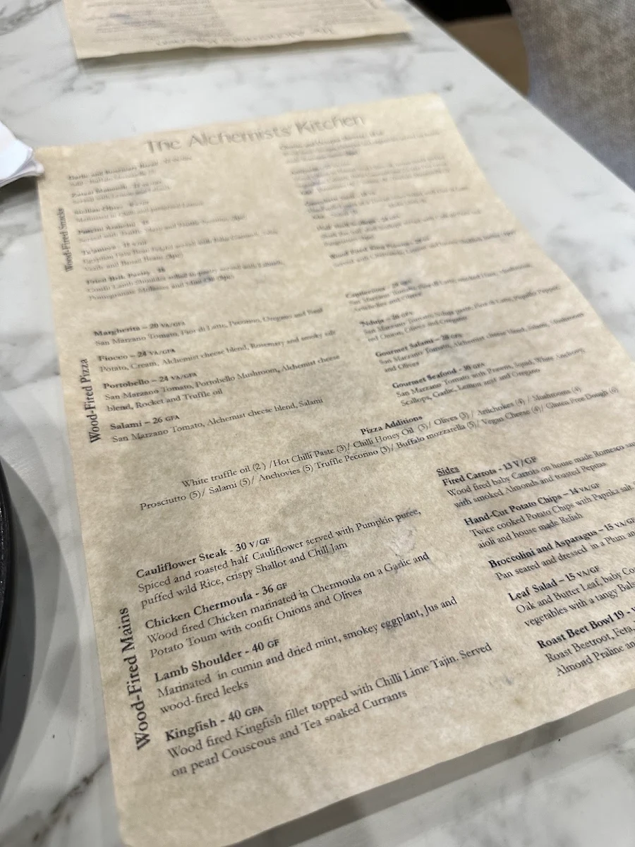 Menu, The Alchemists’ Kitchen
