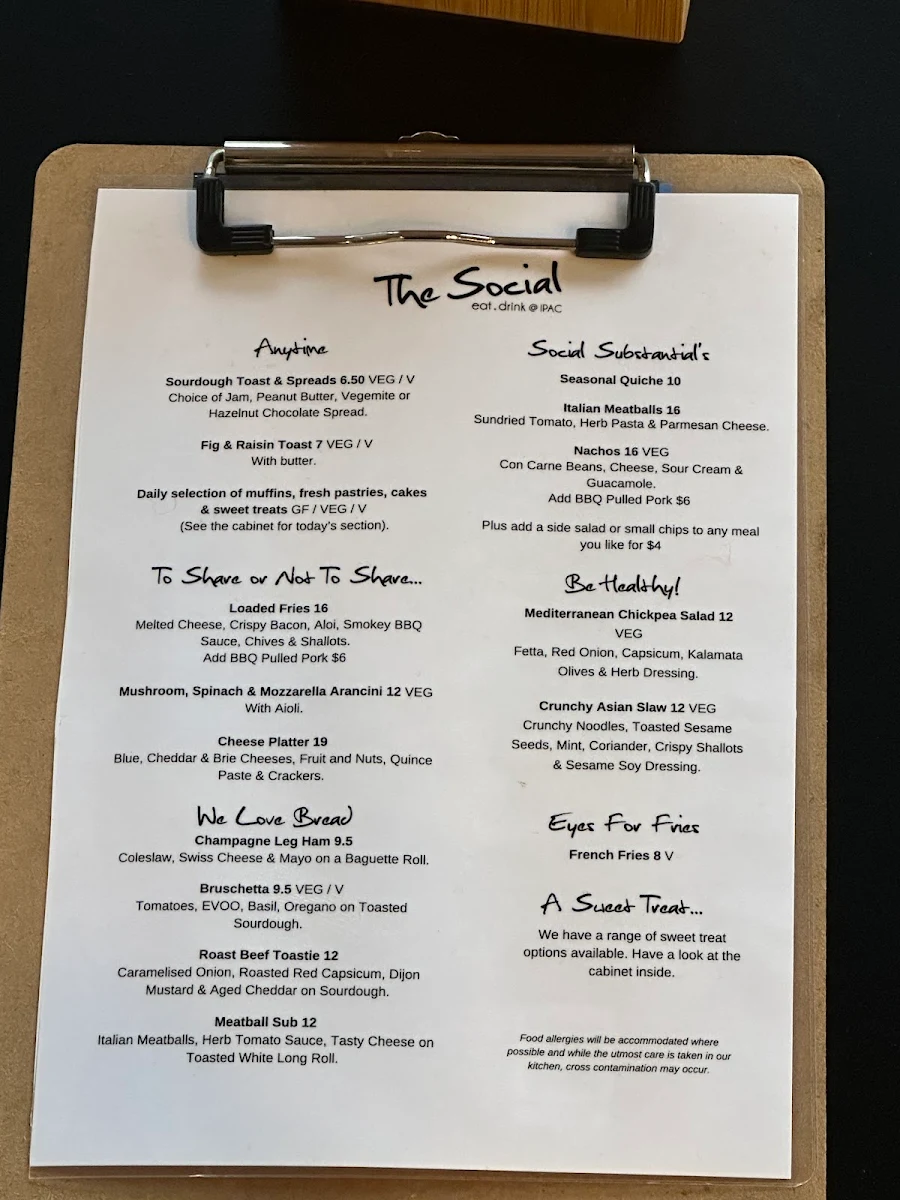 Menu, The Social @ IPAC
