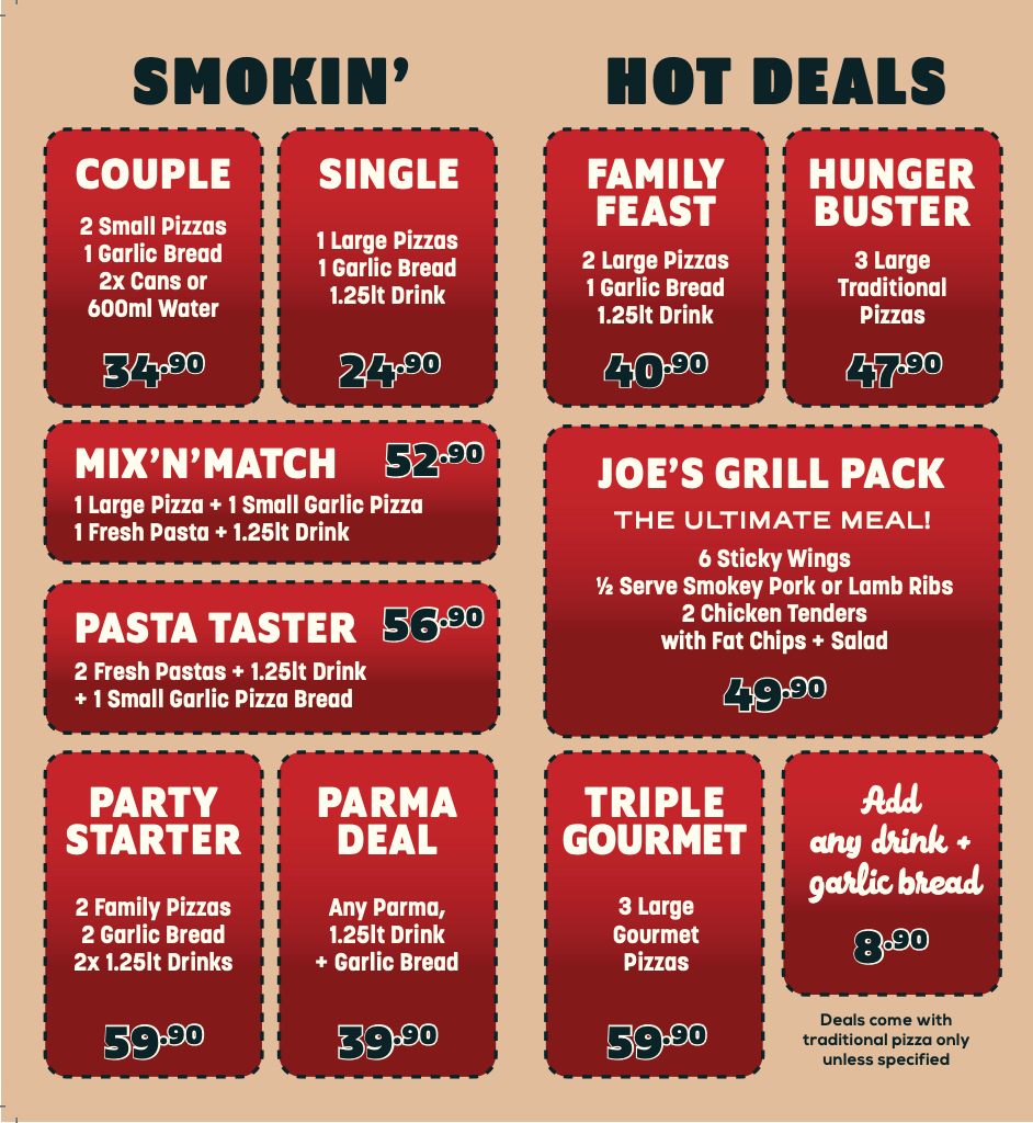 Menu, Smokin' Joe's Pizza & Grill - Patterson Lakes