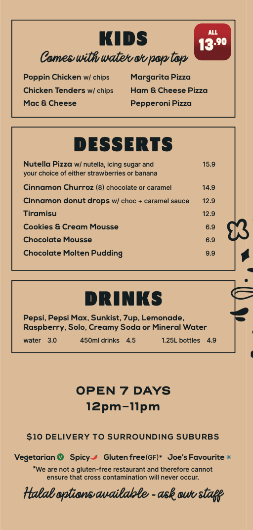Menu, Smokin' Joe's Pizza & Grill - Patterson Lakes