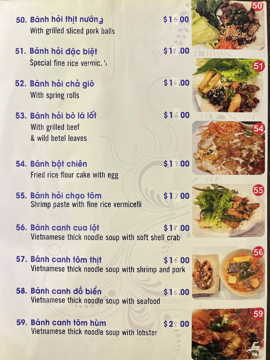 Menu, Moon Diem Hen