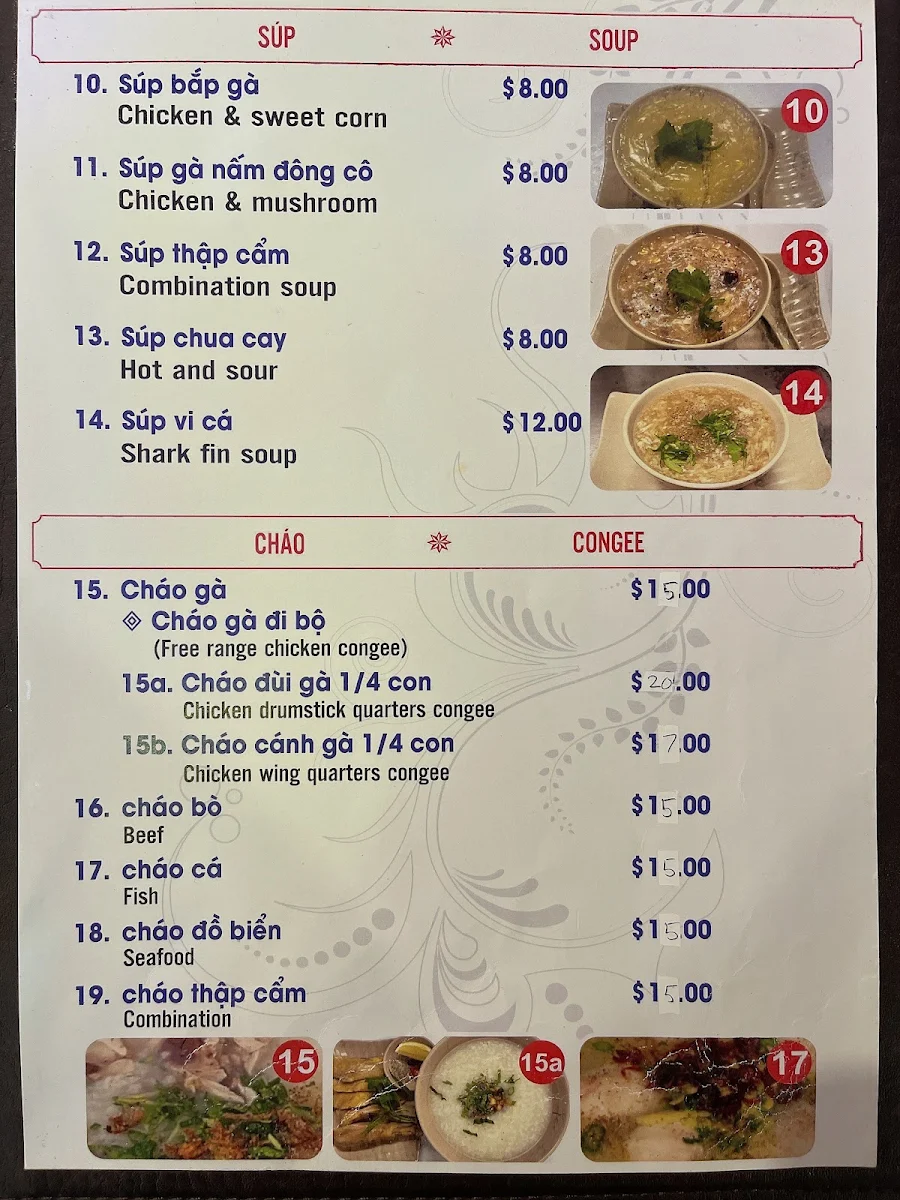 Menu, Moon Diem Hen