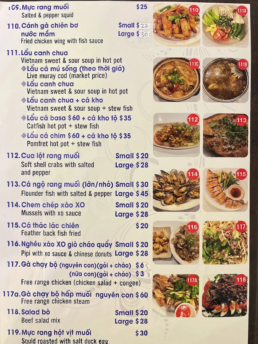 Menu, Moon Diem Hen