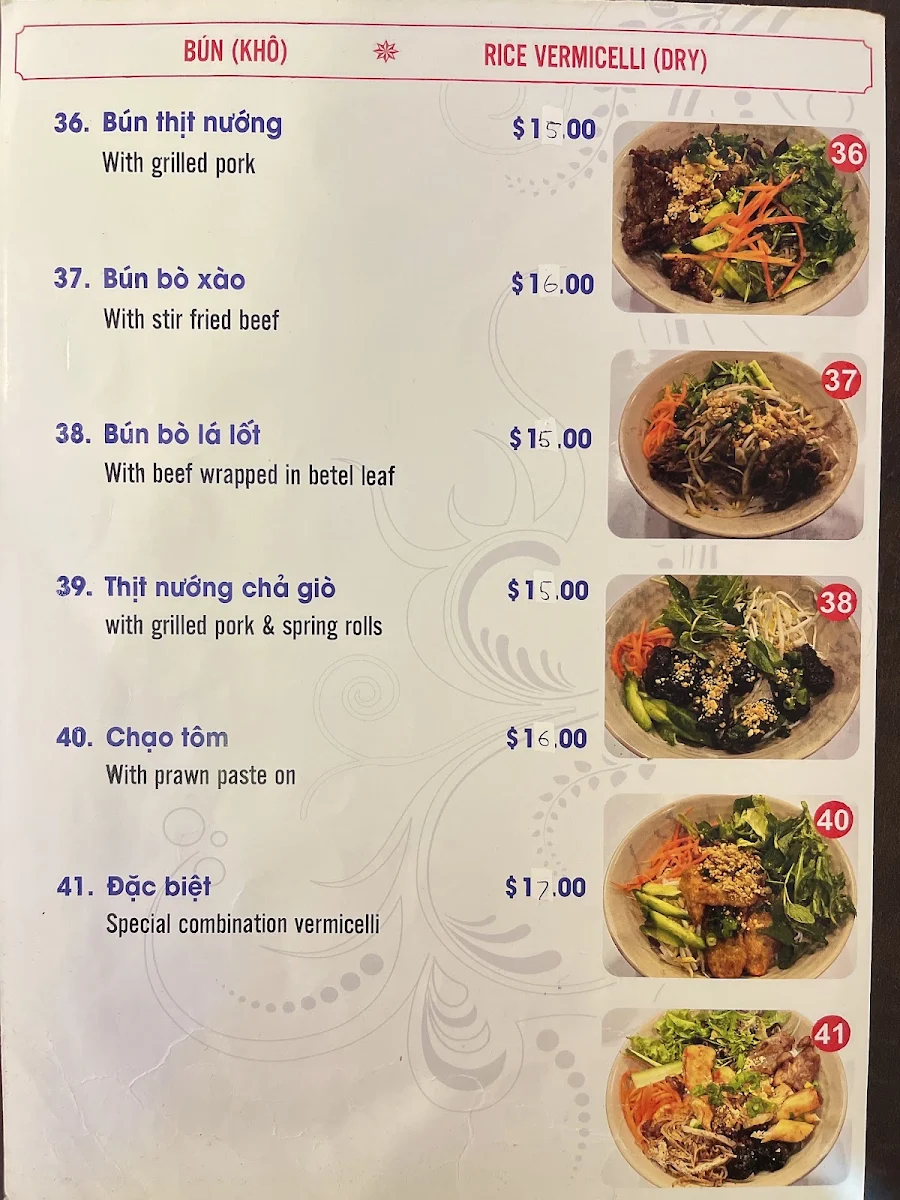 Menu, Moon Diem Hen