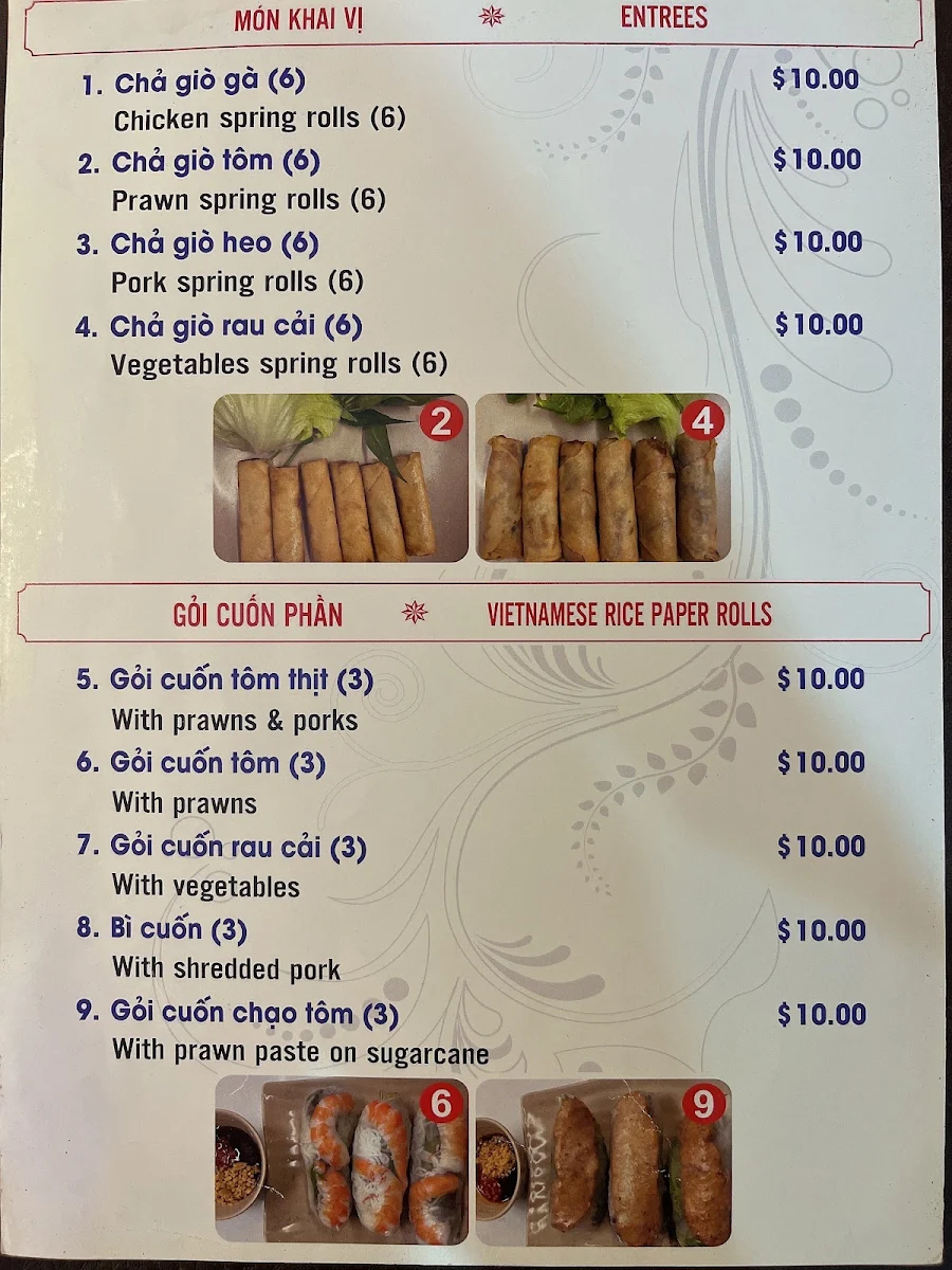 Menu, Moon Diem Hen