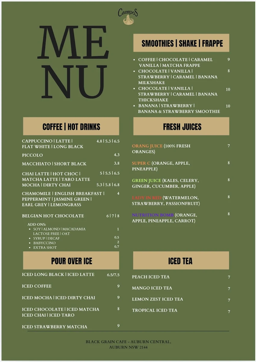 Menu, Black Grain Auburn
