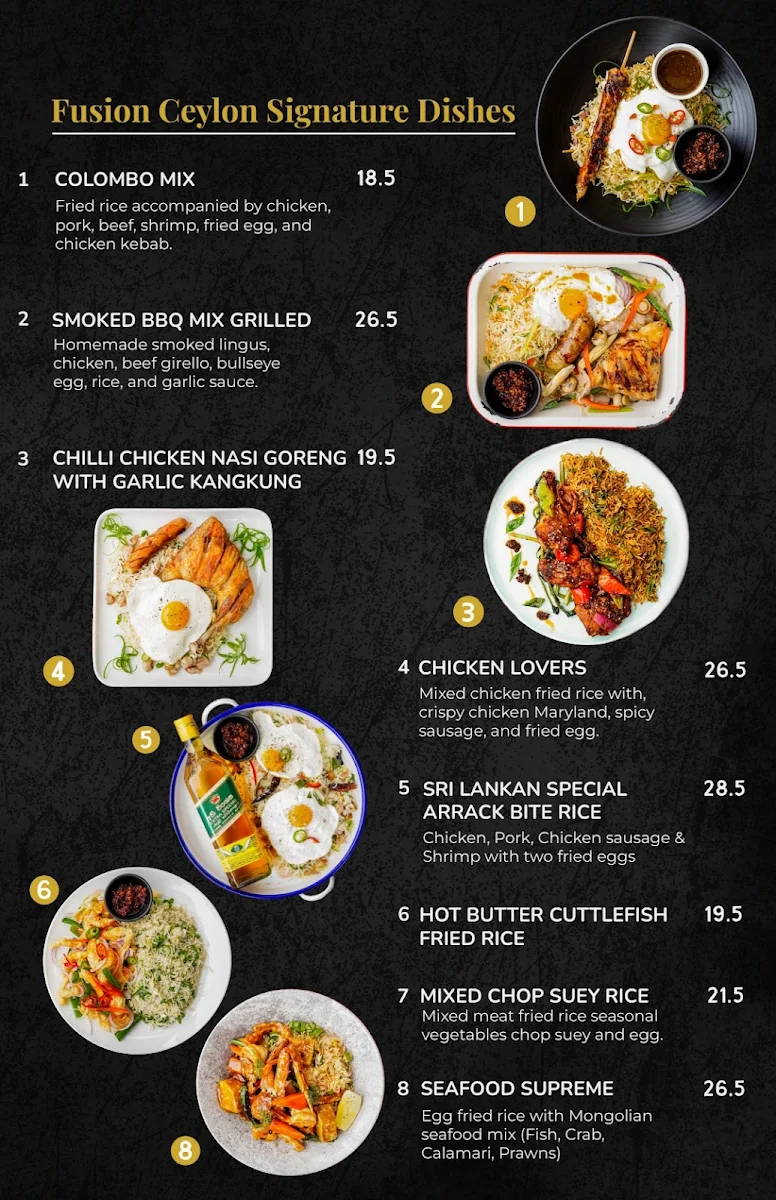 Menu, Fusion Ceylon