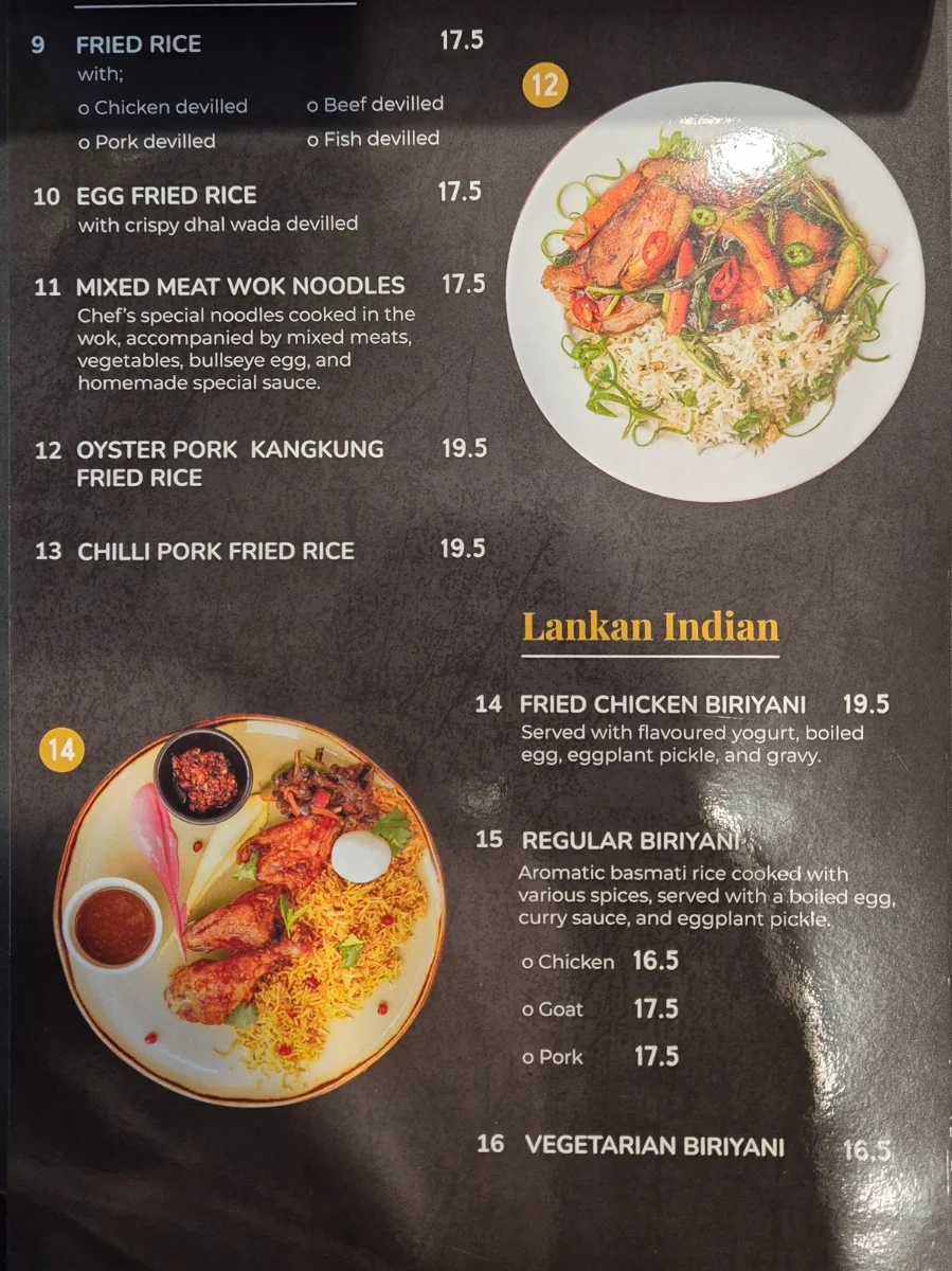 Menu, Fusion Ceylon