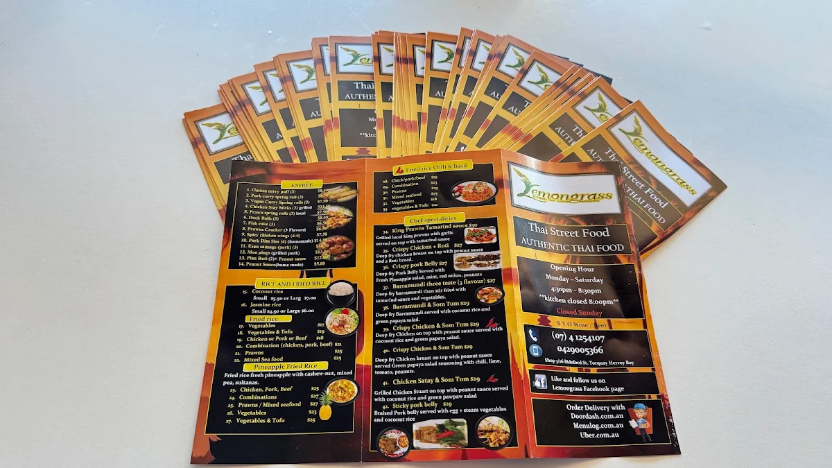 Menu, Lemongrass Authentic Thai Cuisine Restaurant