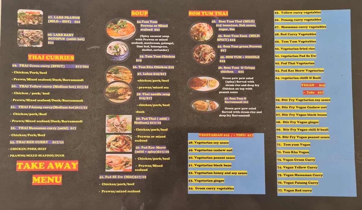 Menu, Lemongrass Authentic Thai Cuisine Restaurant