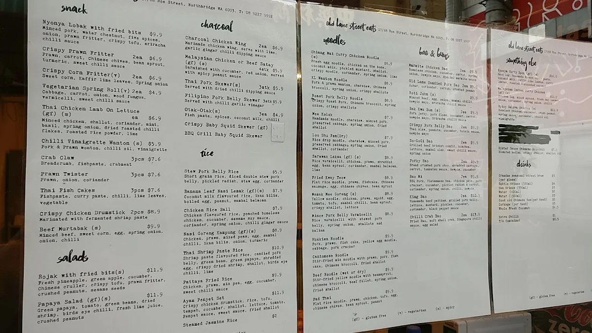 Menu, Old Lane Street Eats