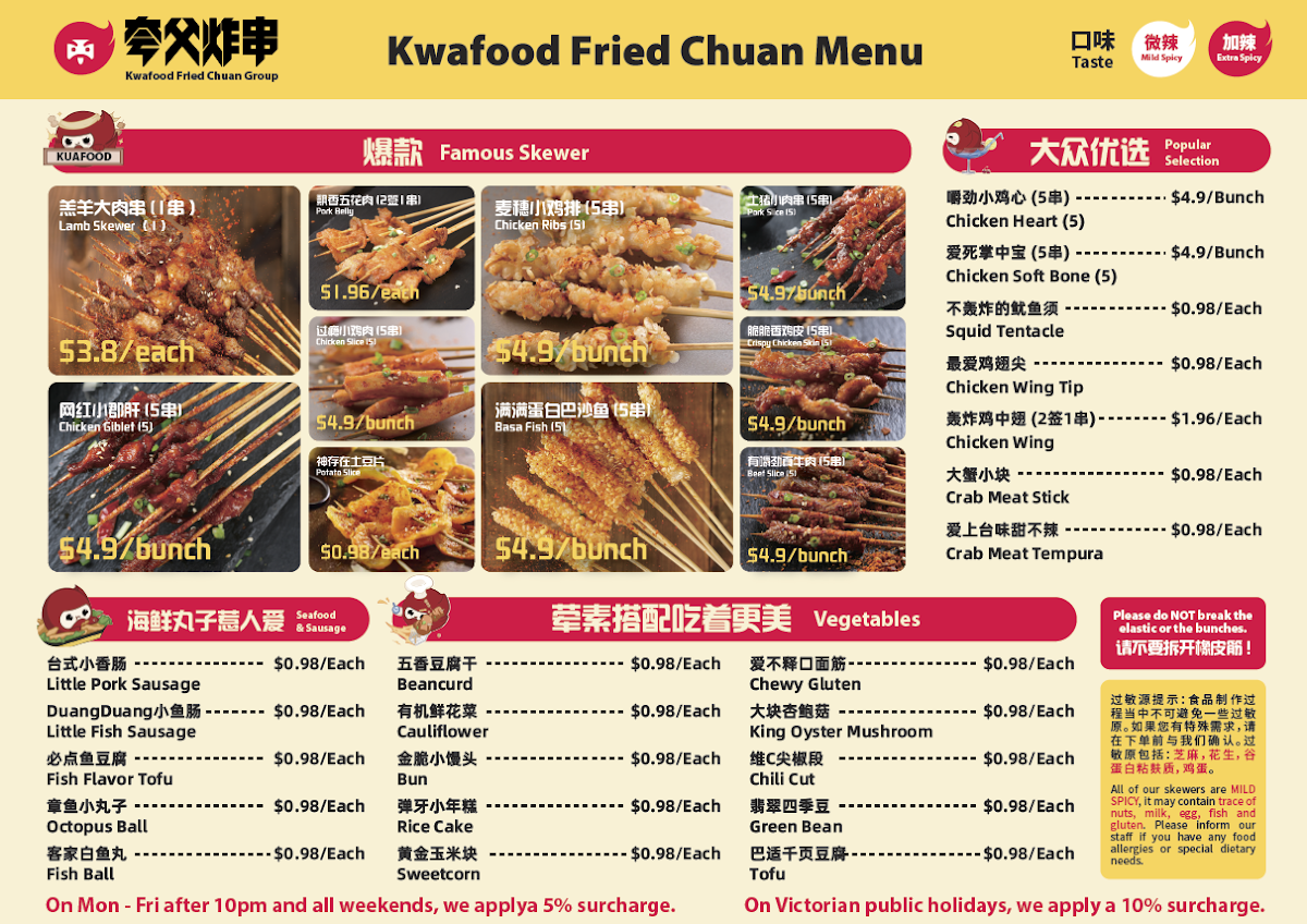Menu, Kwafood & Mixue Springvale