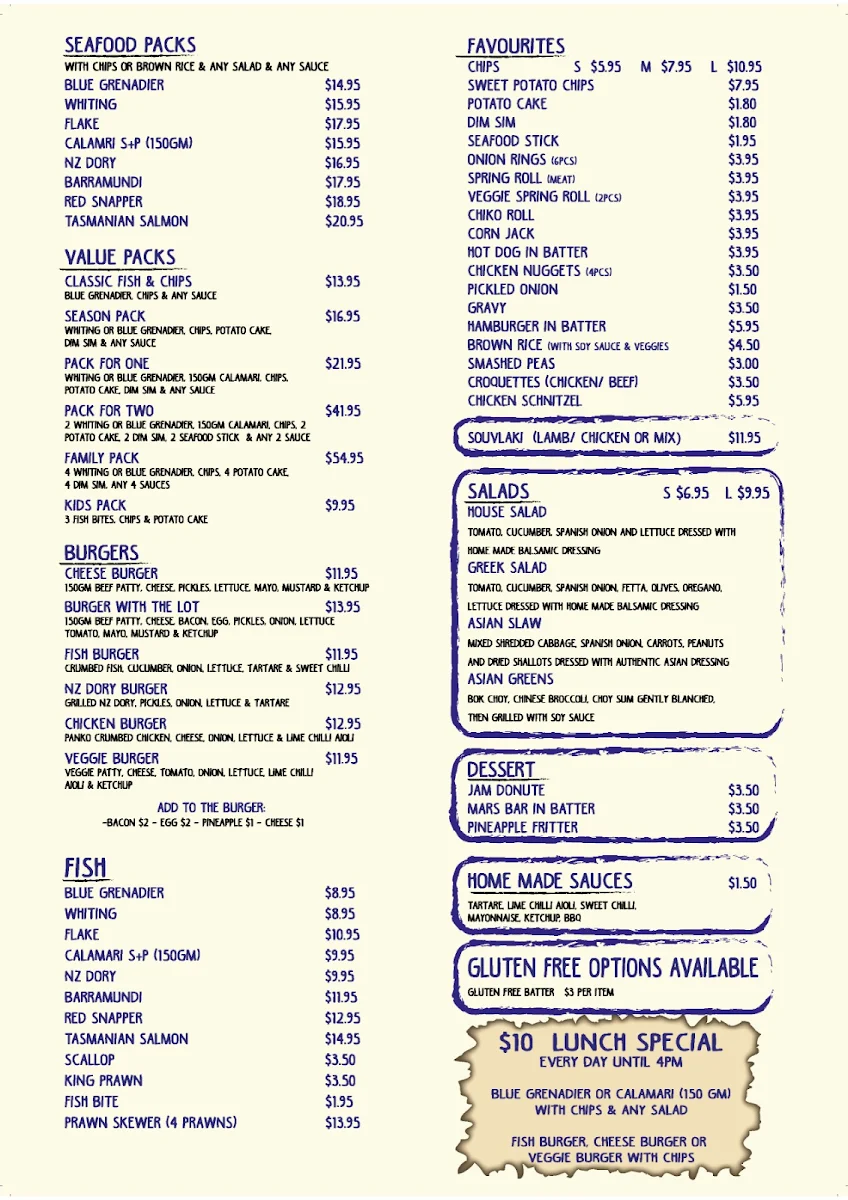Menu, Hooked Best Fish and Chips Windsor