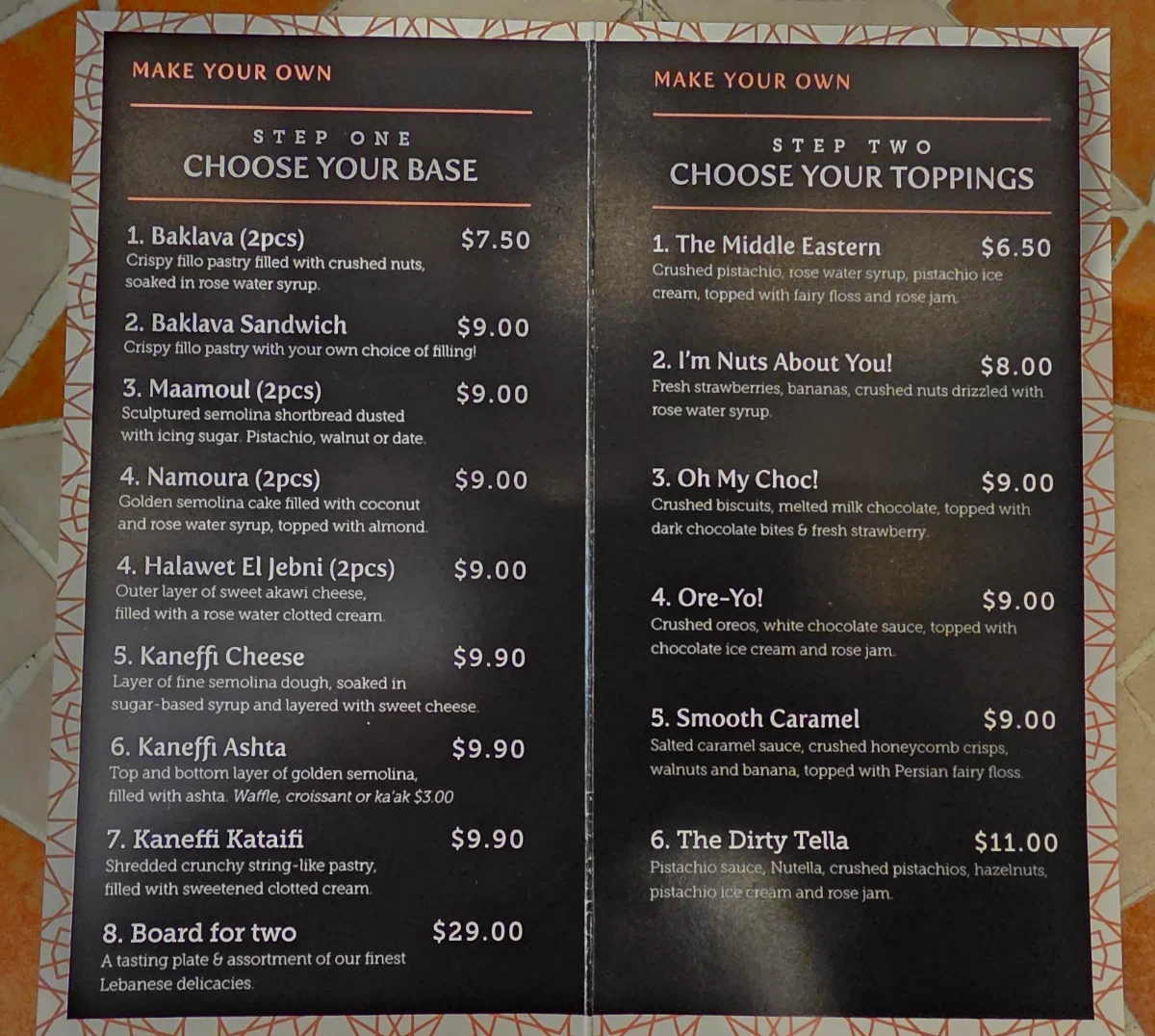 Menu, Kaneffi