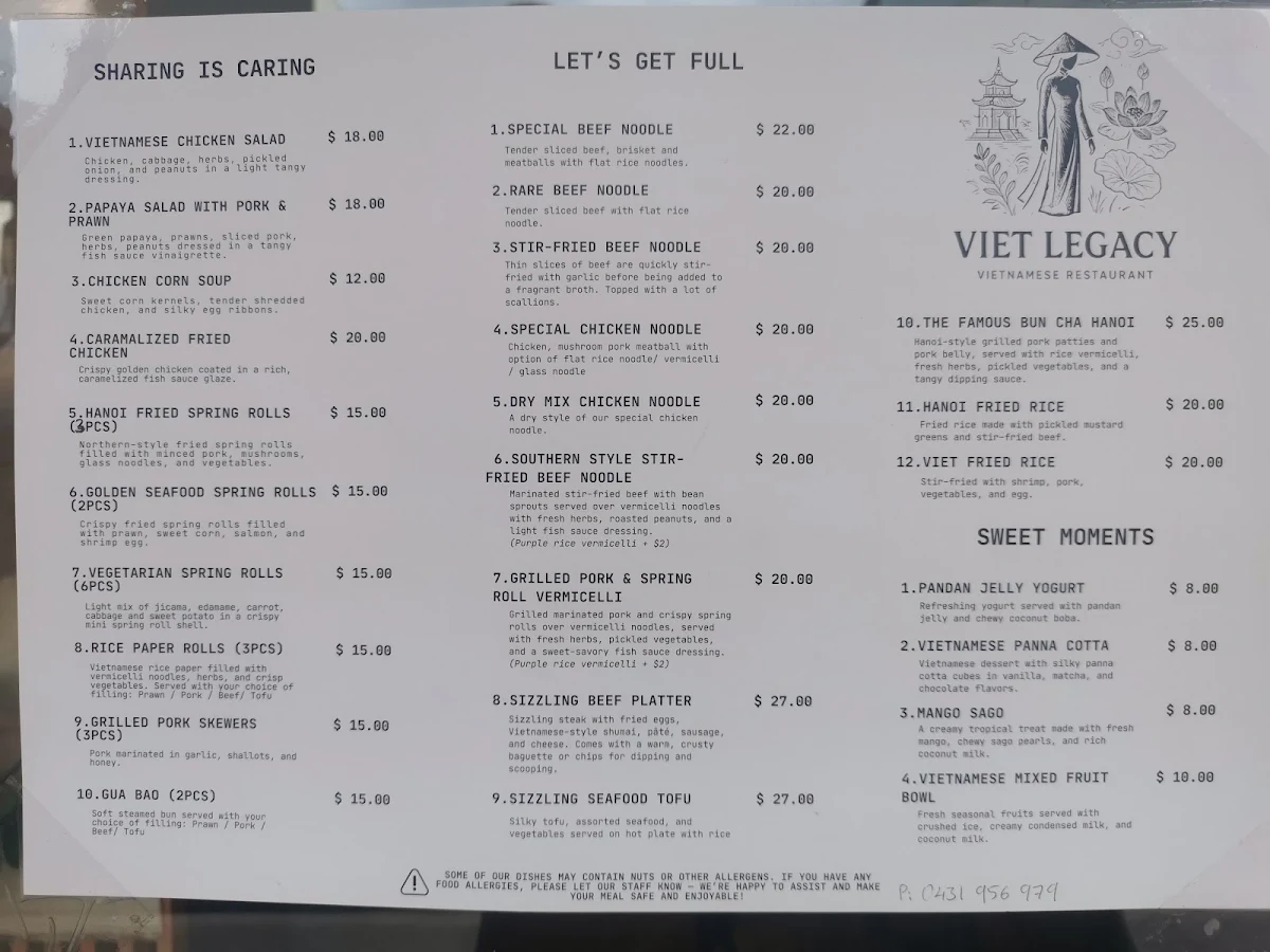 Menu, Viet Legacy