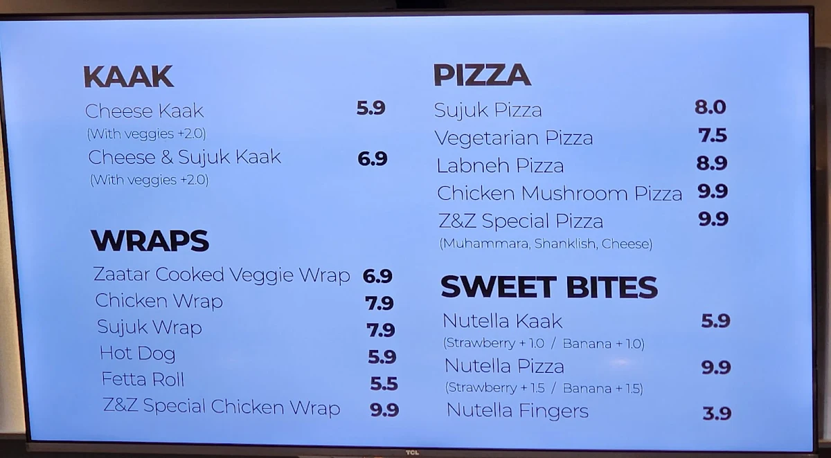 Menu, Zet & Zaatar Bakery - Craigieburn