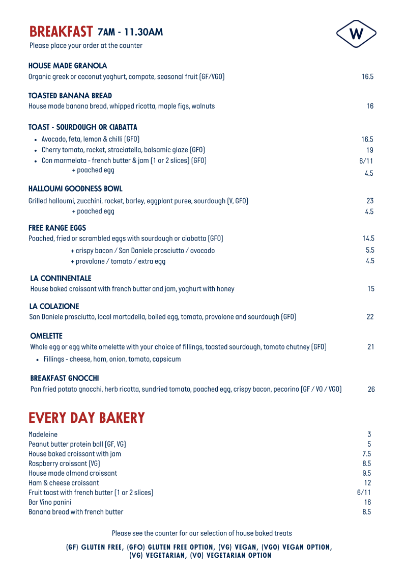 Menu, Willing Coffee Mt Lawley