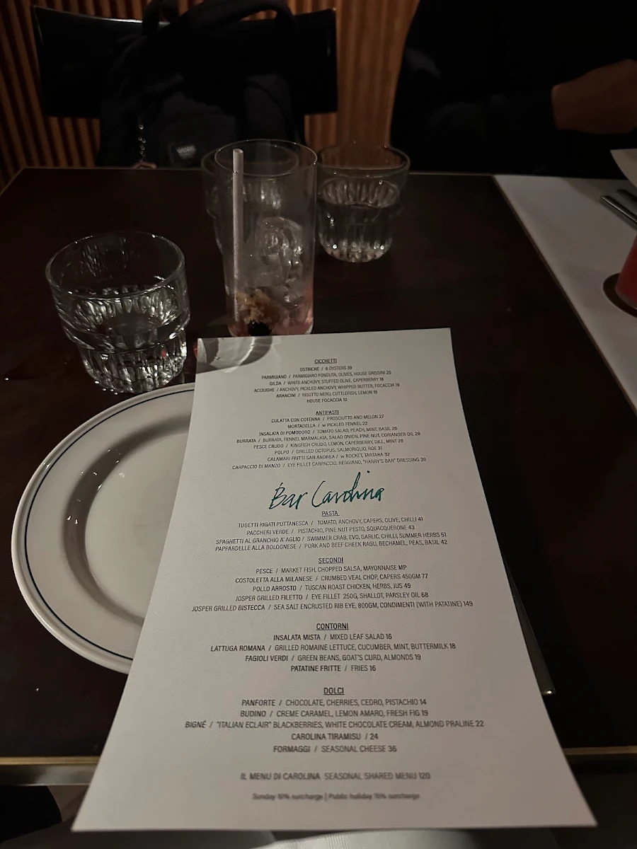 Menu, Bar Carolina