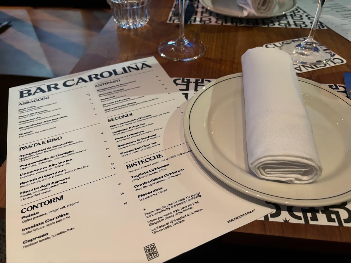 Menu, Bar Carolina