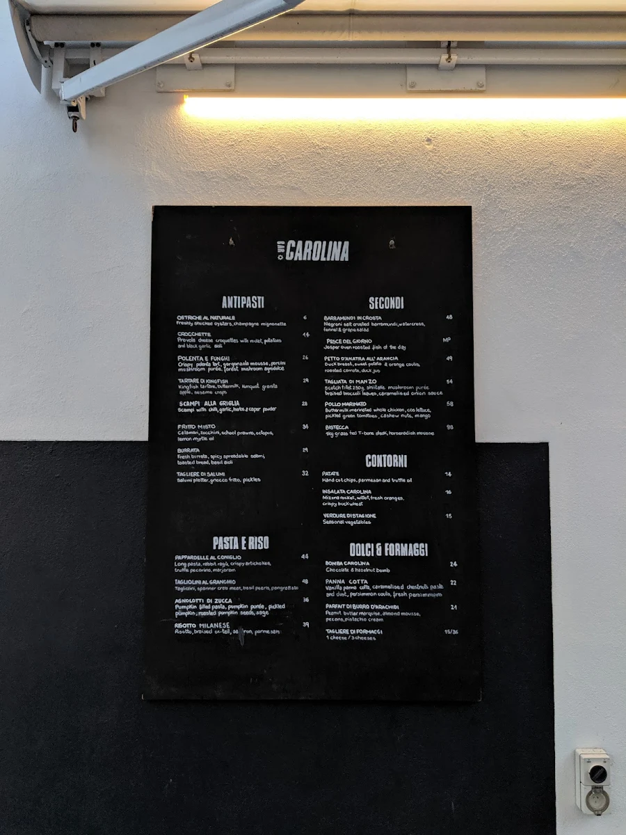 Menu, Bar Carolina
