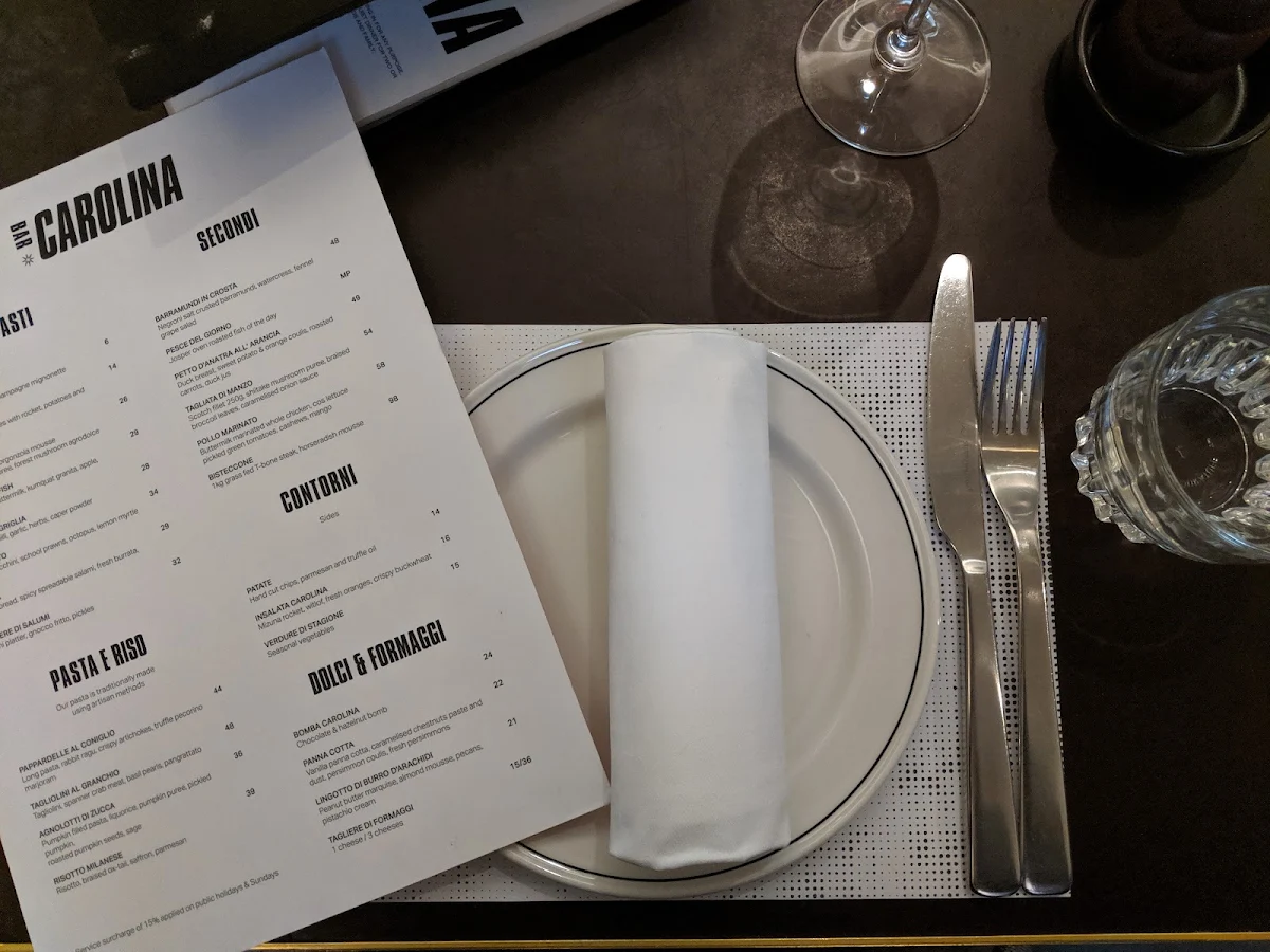 Menu, Bar Carolina