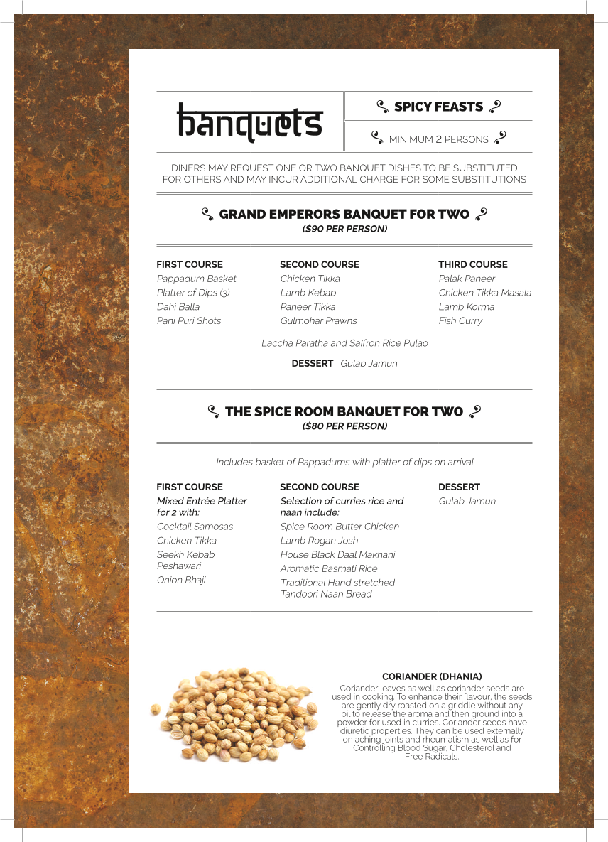 Menu, The Spice Room