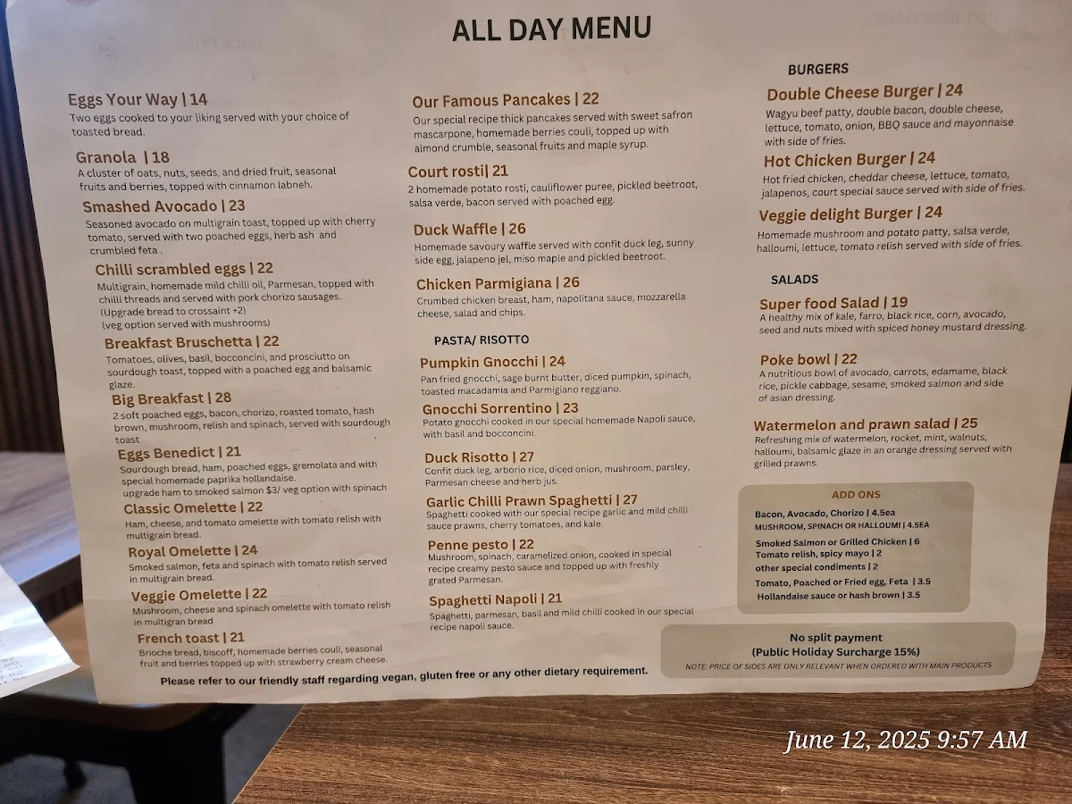 Menu, Cafe Court