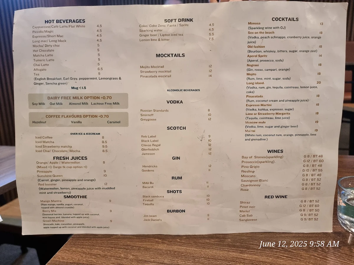 Menu, Cafe Court