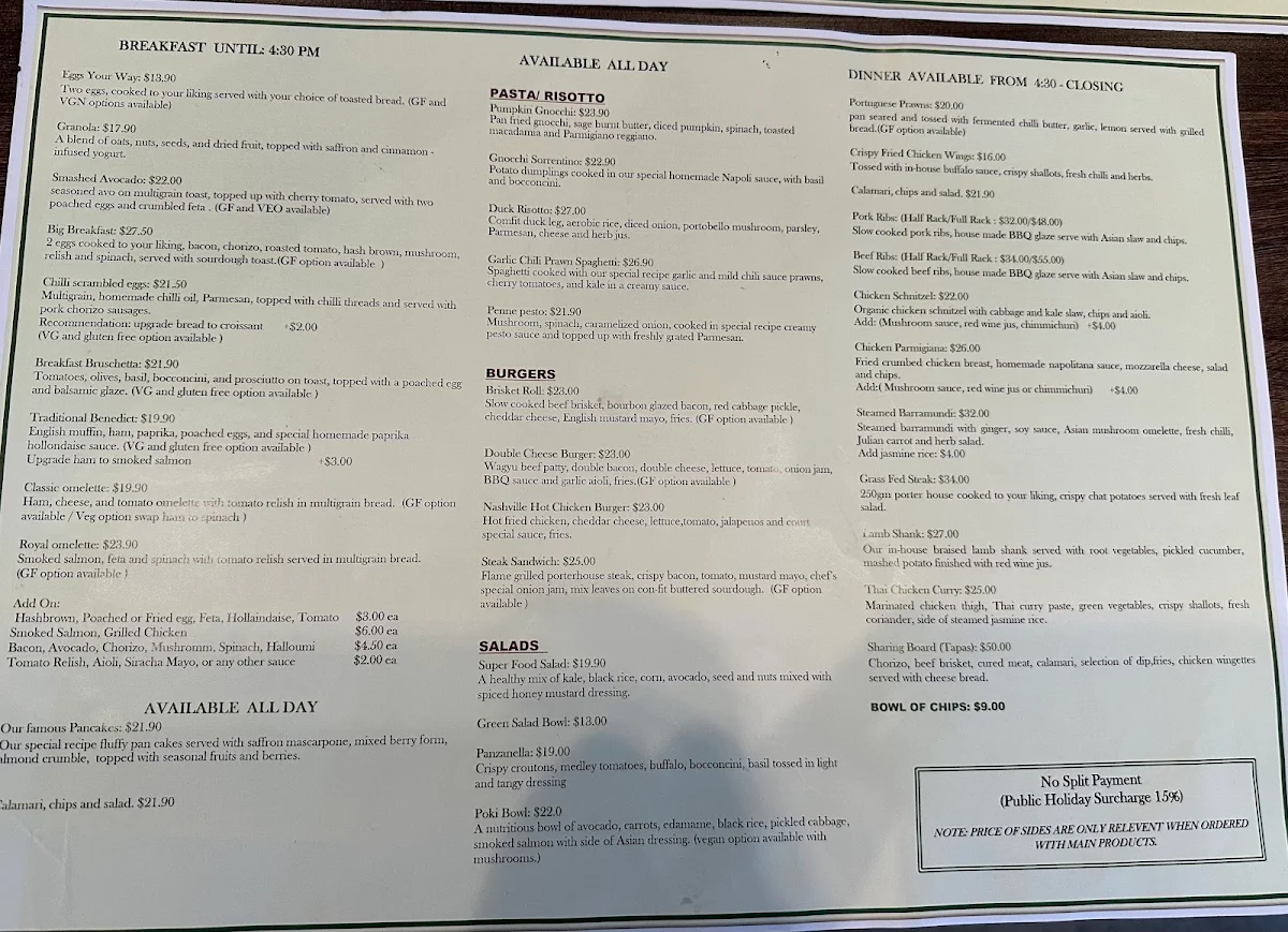 Menu, Cafe Court