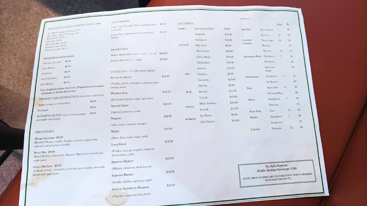 Menu, Cafe Court