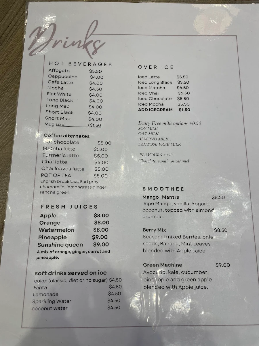 Menu, Cafe Court