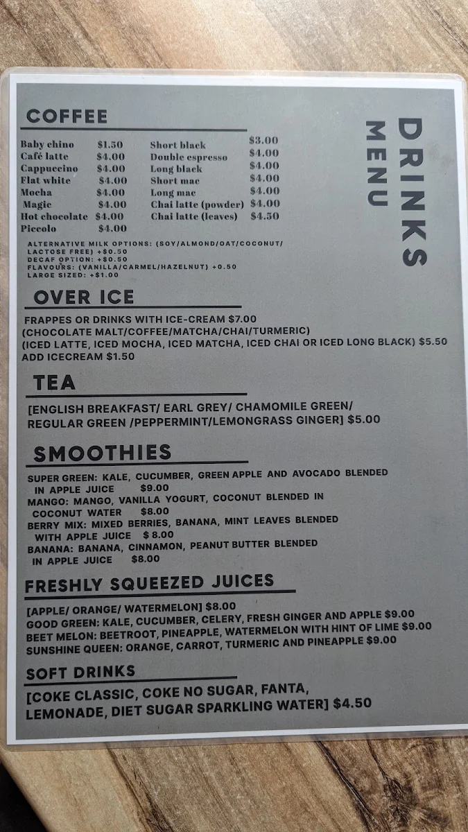 Menu, Cafe Court