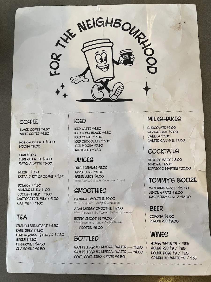 Menu, One Thirty Two