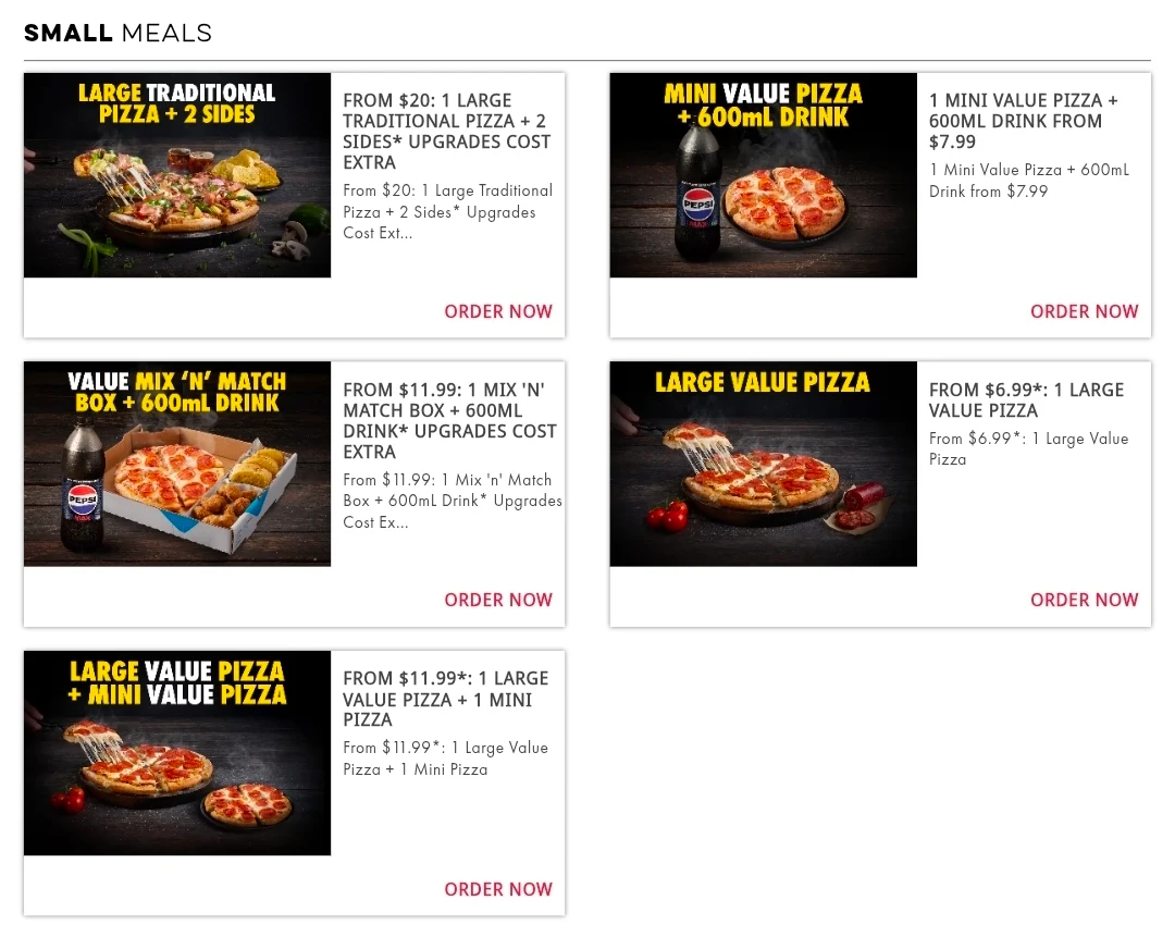 Menu, Domino's Pizza Truganina